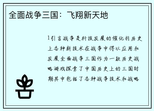 全面战争三国：飞翔新天地